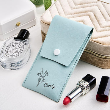 Personalized Birth Flower Makeup Brush Set, PU Leather Bag & 8 Brushes