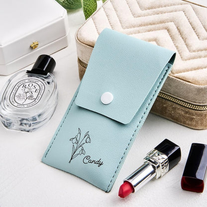 Personalized Birth Flower Makeup Brush Set, PU Leather Bag & 8 Brushes