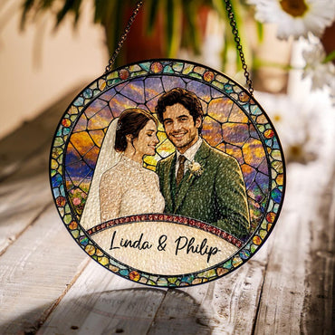 Custom Couples Portrait Stained Glass SunCatcher: Wedding Gift