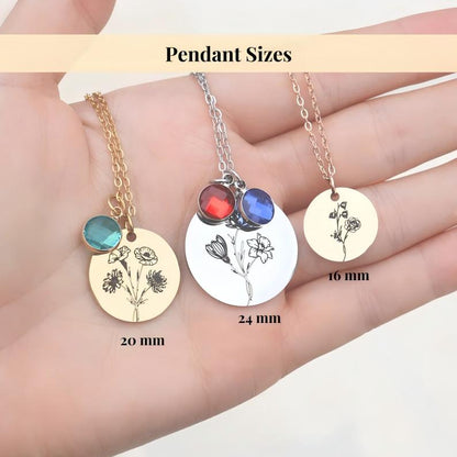 Family Birth Flower Bouquet Necklace with Birthstone Personalized Month Necklace Custom Mother Jewelry Combined