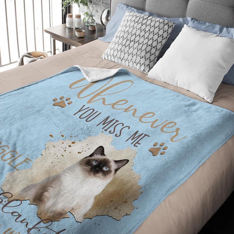 Personalized Whenever You Miss Me Snuggle This Pet Photo Soft Blanket Custom Name Sympathy Memorial Birthday Gift for Pet Owners Lovers