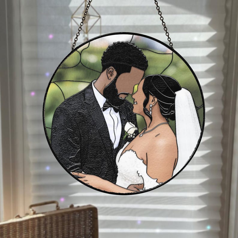 Personalized Couples Gift, Custom Stained Glass Couples Portrait Sun Catcher, Wedding Gift, Anniversary Gift, Valentine's Gift For Boyfriend