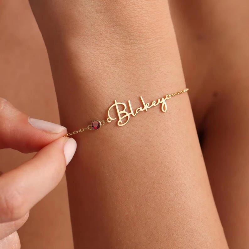 Personalized Name Bracelet with Birthstone ? Custom Gold/Silver Jewelry ? Birthday Gift for Her ? Delicate Handmade Bracelet for Women