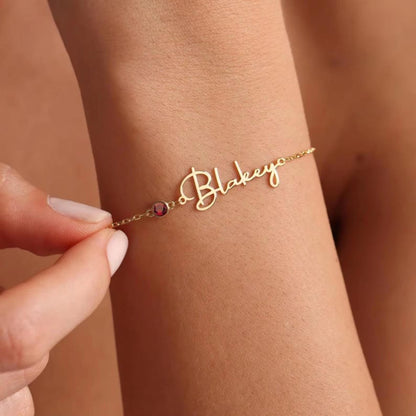 Personalized Name Bracelet with Birthstone ? Custom Gold/Silver Jewelry ? Birthday Gift for Her ? Delicate Handmade Bracelet for Women