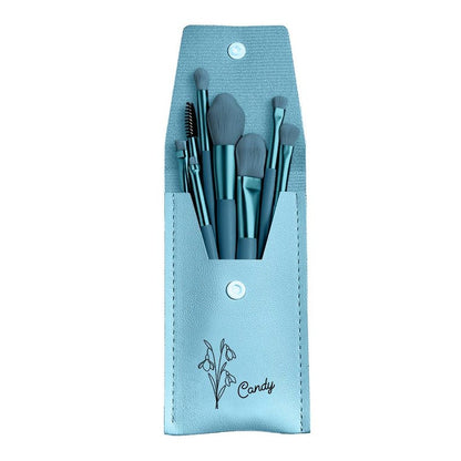 Personalized Birth Flower Makeup Brush Set, PU Leather Bag & 8 Brushes