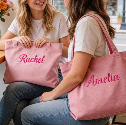 Personalized Embroidered Corduroy Tote,Bridesmaid Gift Bag,Custom Name Tote Bag with Zipper,Monogram Bag, Wedding Party Gifts,Shoulder Bag