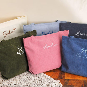 Personalized Embroidered Corduroy Tote,Bridesmaid Gift Bag,Custom Name Tote Bag with Zipper,Monogram Bag, Wedding Party Gifts,Shoulder Bag