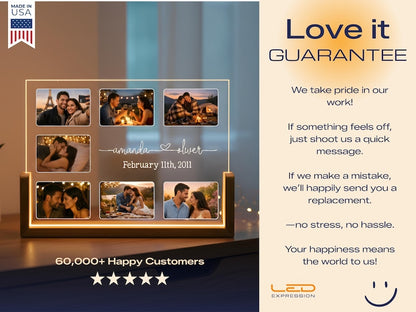 Couple Gift Photo Plaque Night Light. Custom Photo Collage LED Light, Valentine, Family, Engagement. Personalized Couple Night light.