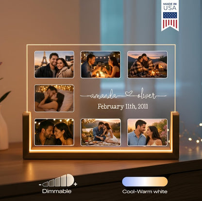 Couple Gift Photo Plaque Night Light. Custom Photo Collage LED Light, Valentine, Family, Engagement. Personalized Couple Night light.