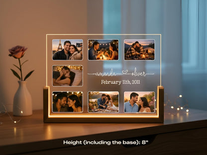 Couple Gift Photo Plaque Night Light. Custom Photo Collage LED Light, Valentine, Family, Engagement. Personalized Couple Night light.