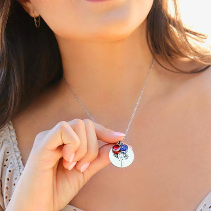 Family Birth Flower Bouquet Necklace with Birthstone Personalized Month Necklace Custom Mother Jewelry Combined