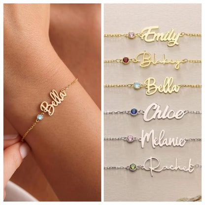 Personalized Name Bracelet with Birthstone ? Custom Gold/Silver Jewelry ? Birthday Gift for Her ? Delicate Handmade Bracelet for Women