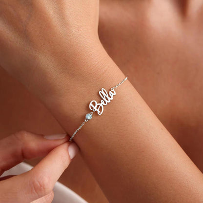 Personalized Name Bracelet with Birthstone ? Custom Gold/Silver Jewelry ? Birthday Gift for Her ? Delicate Handmade Bracelet for Women
