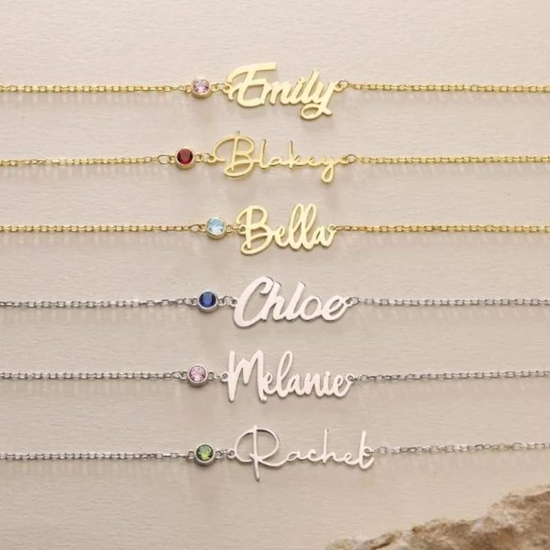 Personalized Name Bracelet with Birthstone ? Custom Gold/Silver Jewelry ? Birthday Gift for Her ? Delicate Handmade Bracelet for Women