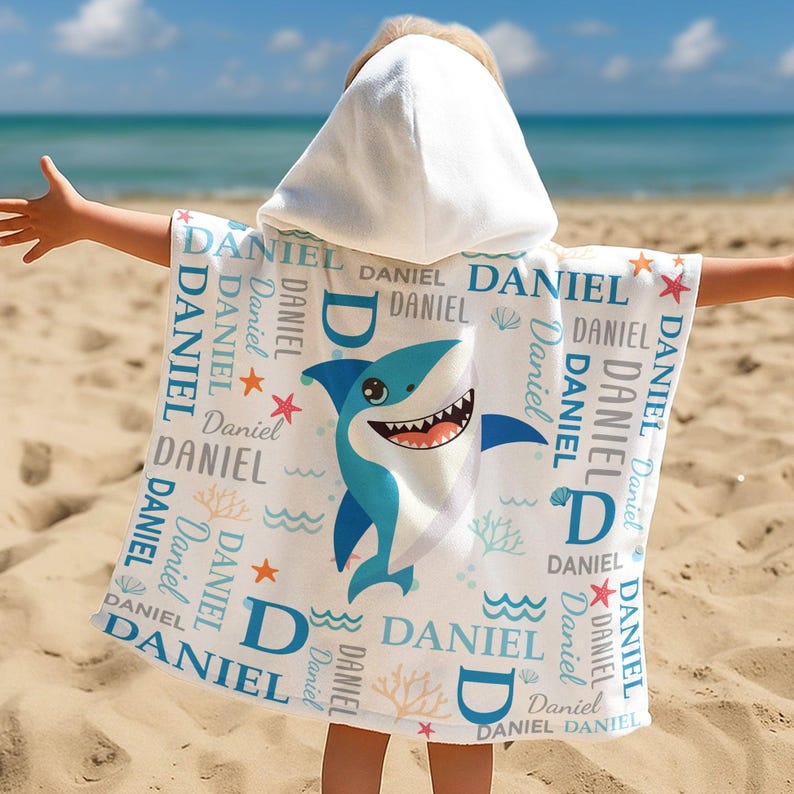 Personalized Kid Hooded Towel, Custom Kid Summer Vacation Towel, Daughter & Son Beach Towel, Toddler Pool Towel, Travel Gift For Grandkid