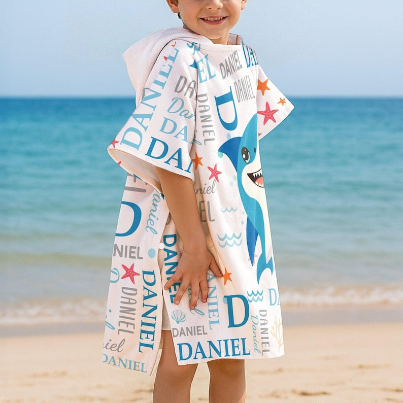 Personalized Kid Hooded Towel, Custom Kid Summer Vacation Towel, Daughter & Son Beach Towel, Toddler Pool Towel, Travel Gift For Grandkid