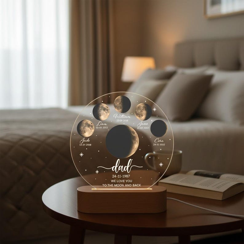 Personalized Moon Phase LED Night Light, Custom Lunar By Date Moons Phase with Kids Names, Mothers Day Gift, Fathers Day Gift, Birthday Gift