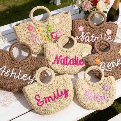 Personalized Straw Bridesmaid Handbag,Custom Beach Bag,Straw Bags,Bachelorette Party Gift Bags,Wedding Party Gifts,Mother Gifts Basket
