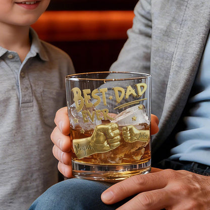Personalized Dad Ever Fist 10oz Rock Whiskey Glass Custom Names Custom Rocks Glasses Gift Ideas For Birthdays Father's Day Dad