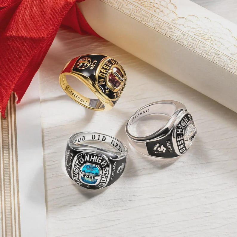 Personalized Graduation Ring, Custom Class of 2026 Ring with Birthstone, Engraved Signet Ring for Men Women, College High School Gift