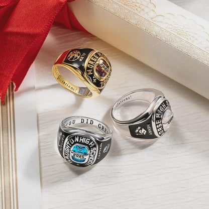 Personalized Graduation Ring, Custom Class of 2026 Ring with Birthstone, Engraved Signet Ring for Men Women, College High School Gift