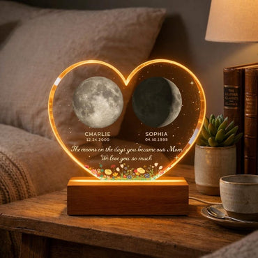The Days You Became Our Mom, Custom Moon Phase by Date - Personalized Acrylic LED Night Light - Heartfelt Mother's Day Gift for Mom