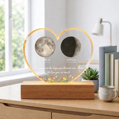 The Days You Became Our Mom, Custom Moon Phase by Date - Personalized Acrylic LED Night Light - Heartfelt Mother's Day Gift for Mom