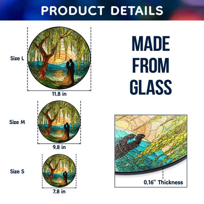 Stained Glass Couple Suncatcher Romantic Sunset Lake Window Hanging Wedding Gift Decor