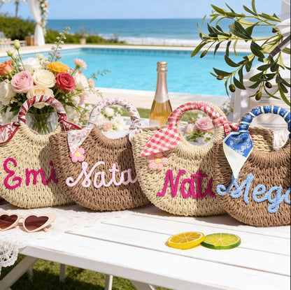 Personalized Straw Bridesmaid Handbag,Custom Beach Bag,Straw Bags,Bachelorette Party Gift Bags,Wedding Party Gifts,Mother Gifts Basket