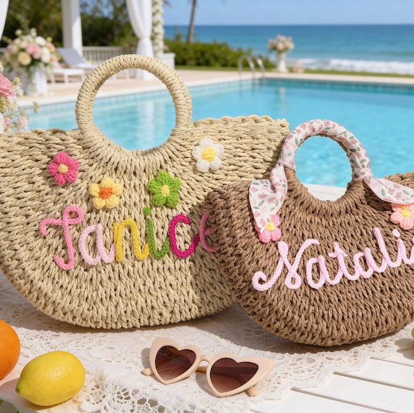 Personalized Straw Bridesmaid Handbag,Custom Beach Bag,Straw Bags,Bachelorette Party Gift Bags,Wedding Party Gifts,Mother Gifts Basket