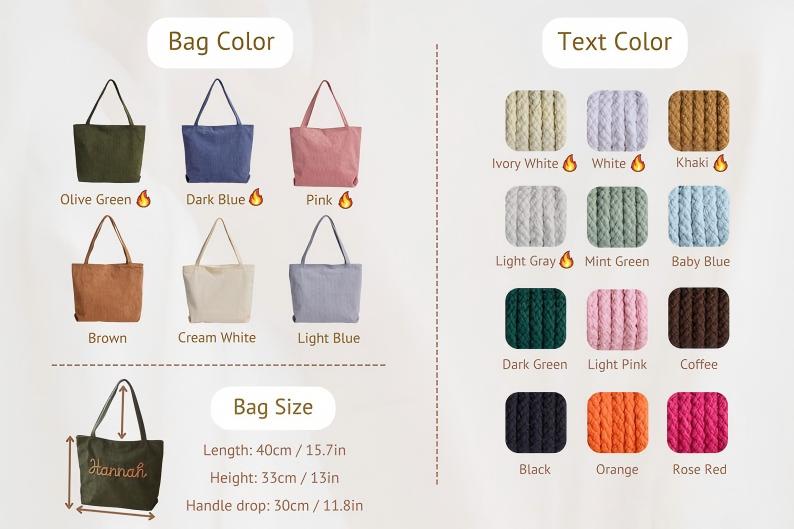 Custom Corduroy Tote, Embroidered Corduroy Bag, Holiday Gift, Birthday Gift, Eid Gift, Bridesmaid Gift, Custom Gift Bag, Mother¡¯s Day Gift
