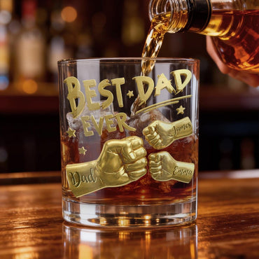 Personalized Dad Ever Fist 10oz Rock Whiskey Glass Custom Names Custom Rocks Glasses Gift Ideas For Birthdays Father's Day Dad