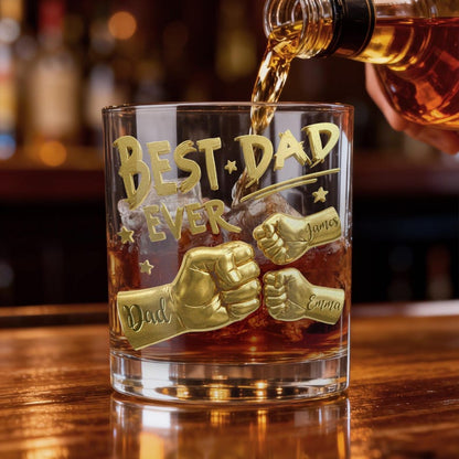 Personalized Dad Ever Fist 10oz Rock Whiskey Glass Custom Names Custom Rocks Glasses Gift Ideas For Birthdays Father's Day Dad