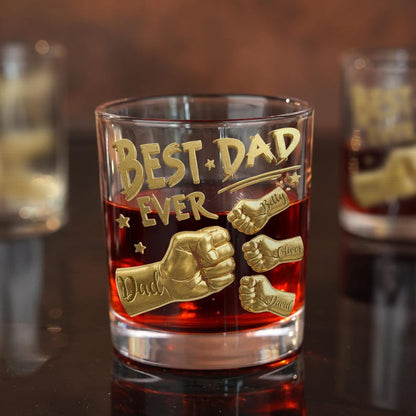 Personalized Dad Ever Fist 10oz Rock Whiskey Glass Custom Names Custom Rocks Glasses Gift Ideas For Birthdays Father's Day Dad
