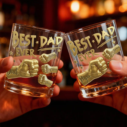 Personalized Dad Ever Fist 10oz Rock Whiskey Glass Custom Names Custom Rocks Glasses Gift Ideas For Birthdays Father's Day Dad