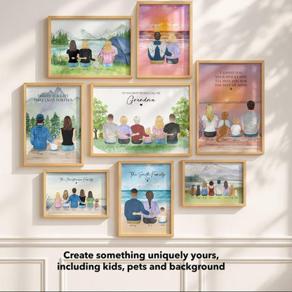 Custom Mother and Adult Children Portrait, Personalized Framed Family Wall Art, Mother's Day Gifts from Daughter, Birthday Gift, Canvas Art