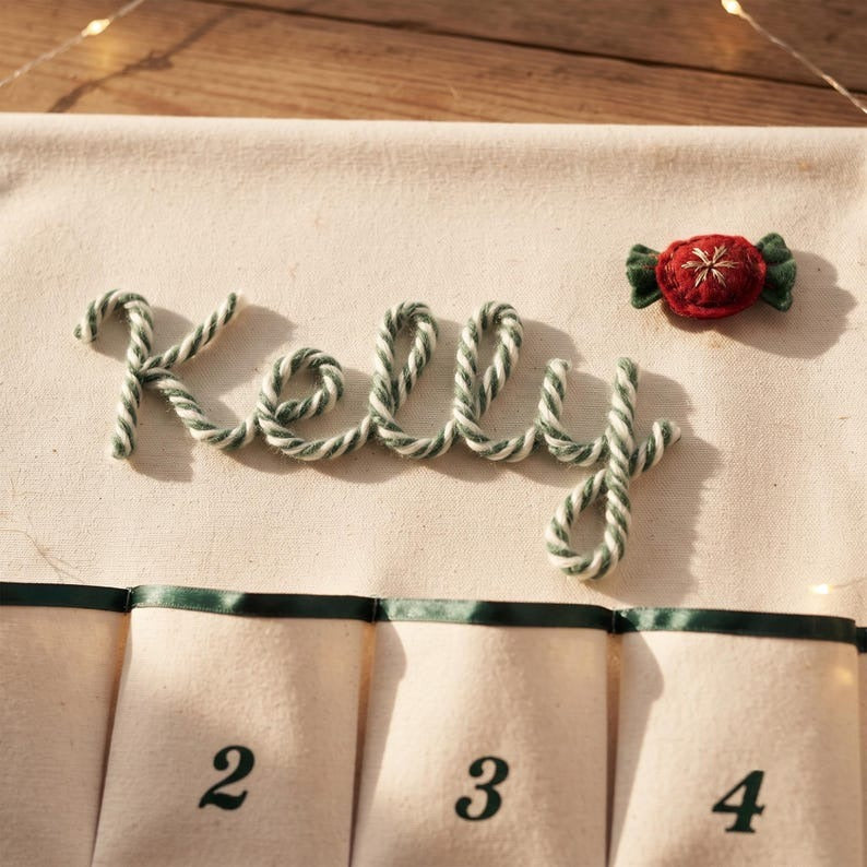 Reusable Christmas Advent Calendar, Personalized Name Canvas Wall Hanging with 24 Large Pockets
