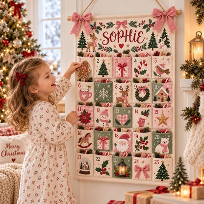 Personalized Christmas Advent Calendar, 25 Pocket Kids Countdown Calendar