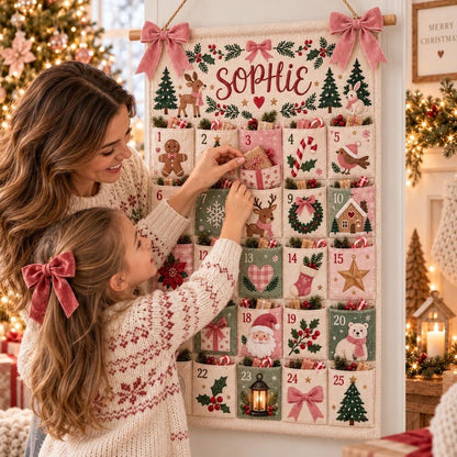 Personalized Christmas Advent Calendar, 25 Pocket Kids Countdown Calendar