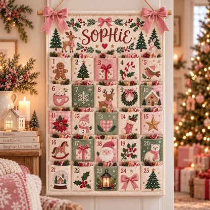 Personalized Christmas Advent Calendar, 25 Pocket Kids Countdown Calendar