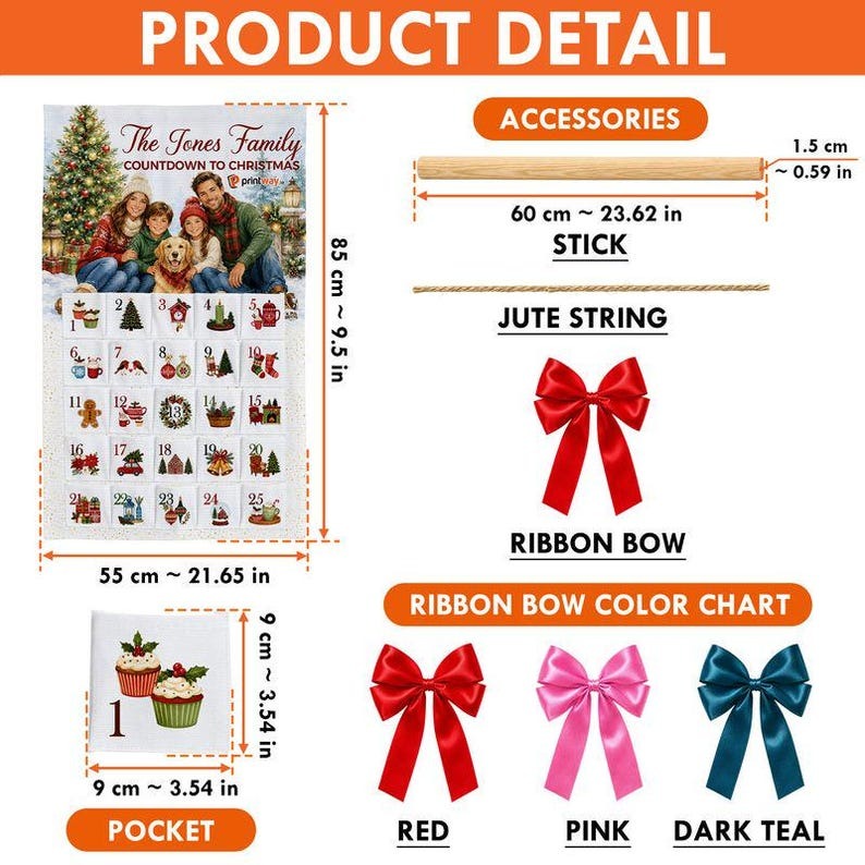 Personalized Christmas Advent Calendar, 25 Pocket Kids Countdown Calendar