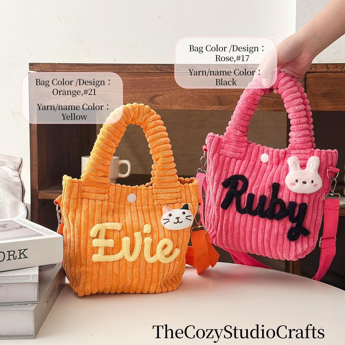 Personalized Toddler Purse with Cute Charm Custom Name Corduroy Kids Crossbody Bag/Handmade Yarn Letters/Birthday Gift Preschool Daycare Bag