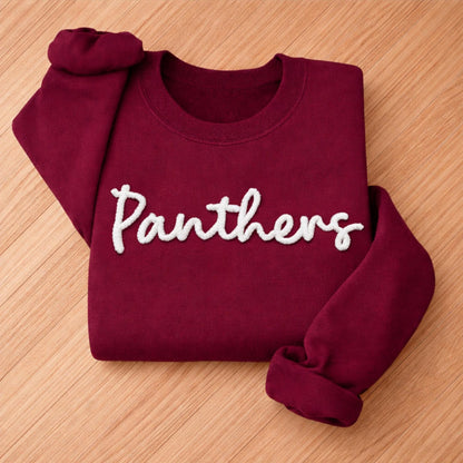 Custom Chenille Lettering Team Name Sweatshirt, Embossed Mascot Sweatshirt, Custom School Sweatshirt, Gift Idea, 3D Chenille Embroidery