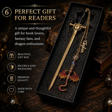 Personalized Name Fantasy Dragon Sword Bookmark | Fourth Wing Gothic Bookmark | Bookish Metal Charm | Birthday Graduation Gift for Readers