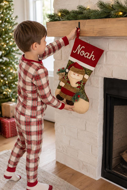 Personalized Christmas Stocking with Name, 3D Santa Snowman or Reindeer Mantel Decor