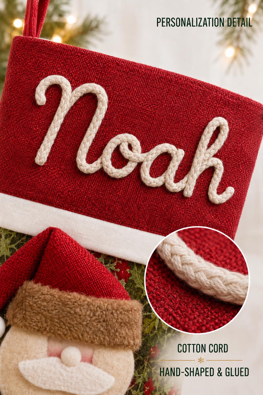 Personalized Christmas Stocking with Name, 3D Santa Snowman or Reindeer Mantel Decor