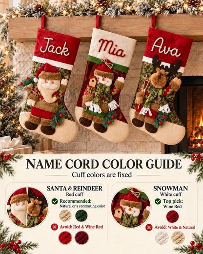 Personalized Christmas Stocking with Name, 3D Santa Snowman or Reindeer Mantel Decor