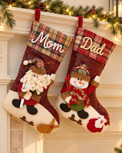 Personalized Christmas Stocking with Name, 3D Santa Snowman or Reindeer Mantel Decor