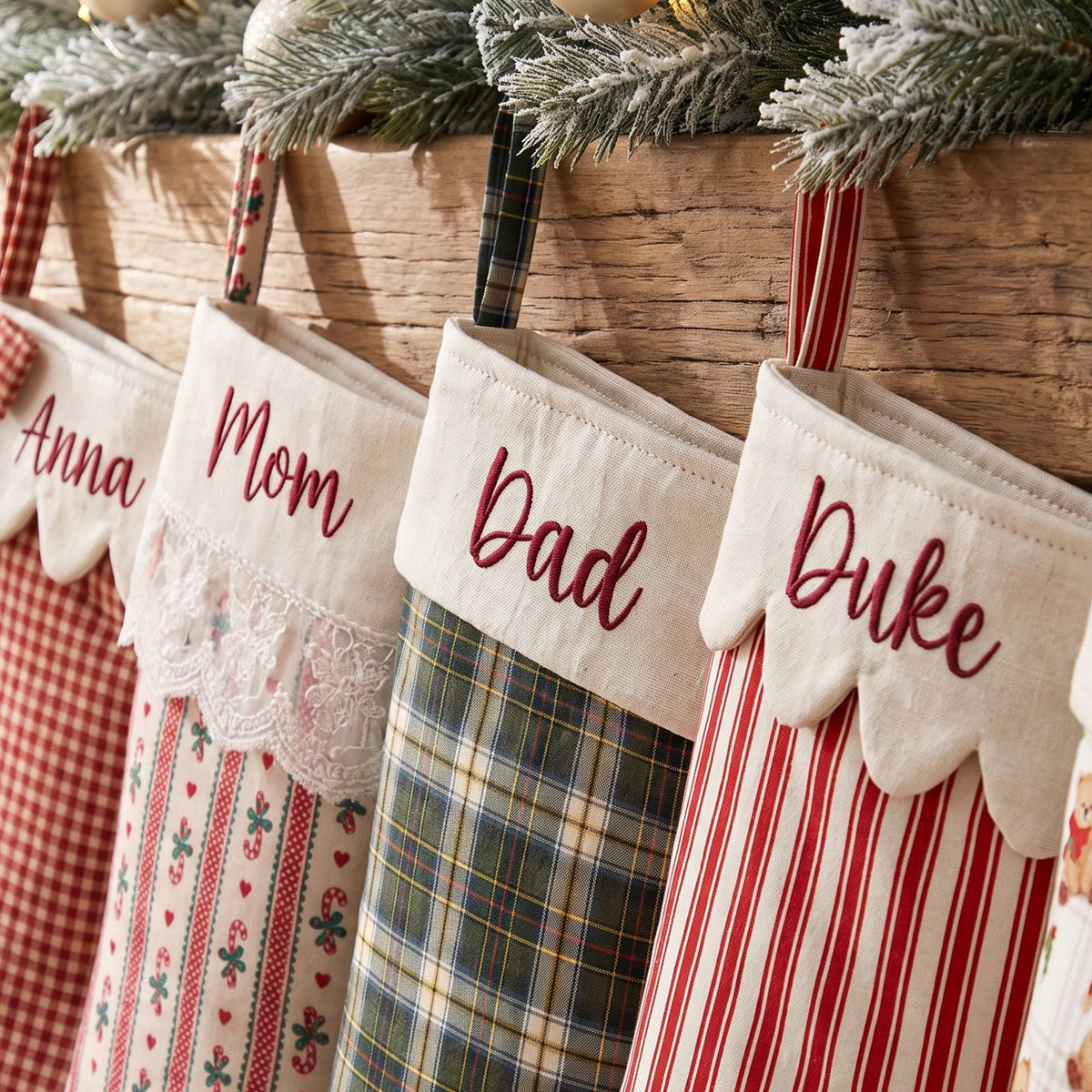 Personalized Christmas Stocking: With Name Embroidery, Bow, Ruffle Cuff, and Lace Options