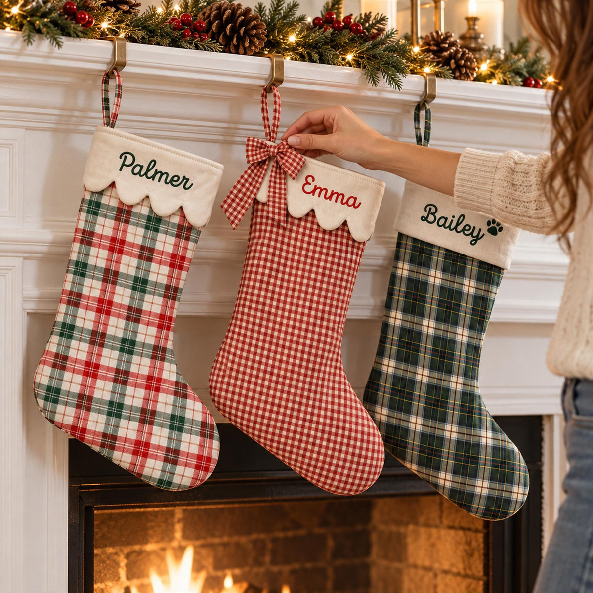 Personalized Christmas Stocking: With Name Embroidery, Bow, Ruffle Cuff, and Lace Options